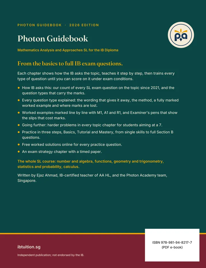 Back cover of Photon Guidebook: Mathematics Analysis and Approaches SL for the IB Diploma