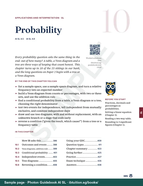 Sample page from Photon Guidebook: IB Maths AI SL: Chapter opener: Probability (Ch 10)