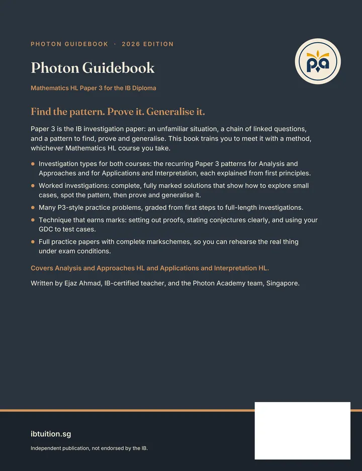 Back cover of Photon Guidebook: Mathematics HL Paper 3 for the IB Diploma